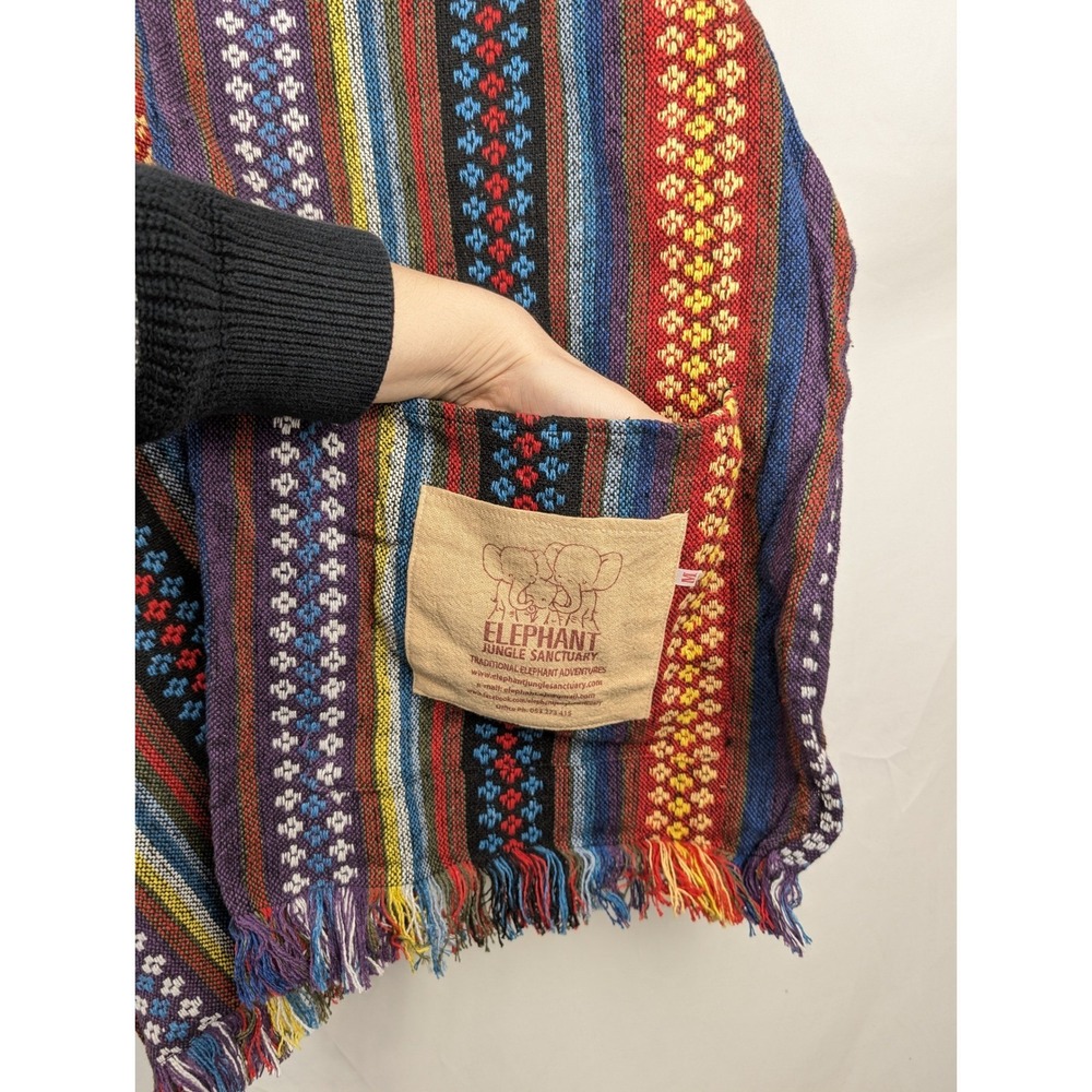 Elephant Jungle Sanctuary Thai Woven Kaftan Top Size M Multicolor Granola Hippie - Picture 4 of 8